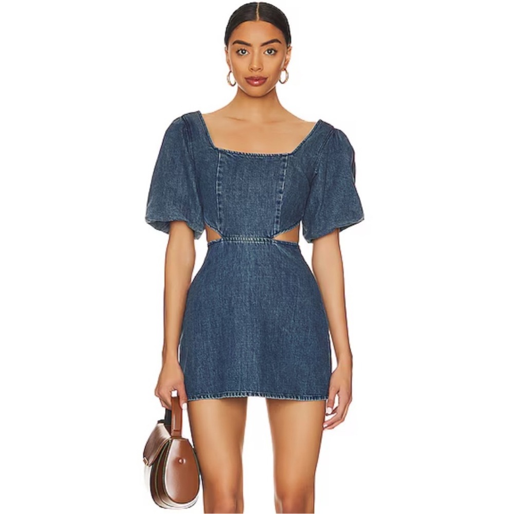 NWT Show Me Your MuMu City Cutout Puff Sleeve Denim Mini Dress Size XL